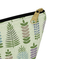 Stamped Leaves Accessory Pouch w T-bottom in Green